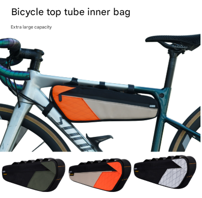 Black and Green Waterproof Bicycle Frame Bag - 2.5L Slim Top Tube Storage Pouch for Cycling Essentials