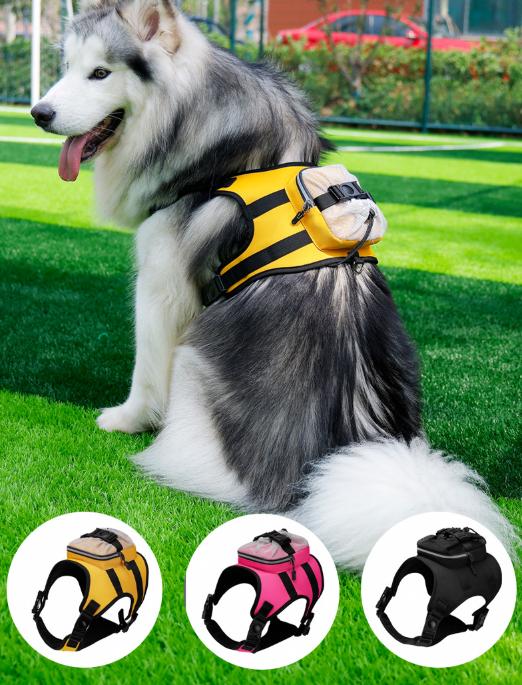 Size L Black and Pink Ultimate Dog Harness Vest with Backpack - Padded, Reflective & Adjustable for Medium to Large Breeds