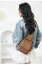 Khaki Stylish PU Leather Sling Crossbody Bag for Women - Multi-Pocket Chest Pack with Adjustable Wide Strap