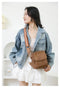 Khaki Stylish PU Leather Sling Crossbody Bag for Women - Multi-Pocket Chest Pack with Adjustable Wide Strap
