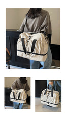 Green and Black Large Capacity Travel Bag with Wet/Dry Separation - Canvas + Polyester, Lightweight Handbag for Short Trips and Fitness, Fits on Luggage