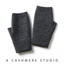 Dark Grey Color Block Cashmere Fingerless Gloves for Women Autumn Winter Outdoor Cold Protection Warm Knitted Gloves