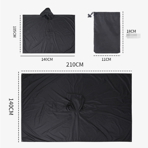 Blue 3-in-1 Waterproof Rain Poncho - Lightweight Hooded Raincoat, Ground Tarp & Emergency Shelter for Hiking, Camping, and Outdoor Survival