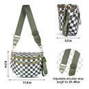 Light Grey Checkered Trendy Sling Bag - Women's Crescent Crossbody Purse with Wide Adjustable Strap