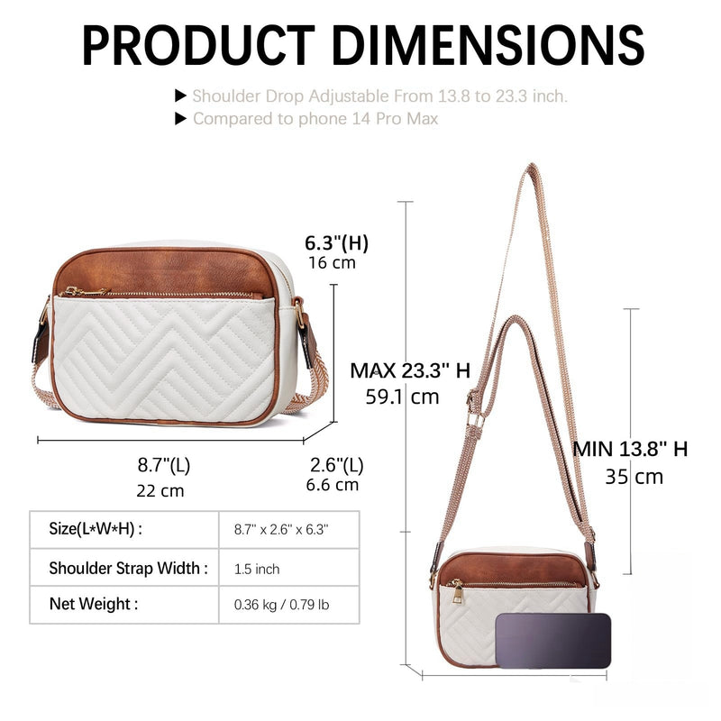 Cow black Brown Chic Quilted Crossbody Bag - Vintage PU Leather Shoulder Purse with Adjustable Strap