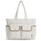 Beige Women's Multi-Pocket Tote Bag - Large Quilted Travel Handbag for Work, Gym, and More