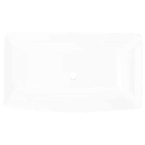 "vidaXL Luxury Rectangular Bathroom Ceramic Basin Sink in Glossy White - Modern Design - Artistic and Easy Cleaning - 71 x 39 cm"