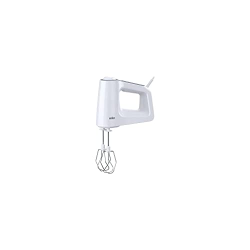 Braun MultiMix HM3100 electric hand mixer,500w, variable speed & turbo functioin, whisk & dough hooks, easy eject button, soft grip - white