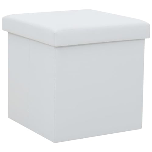 'vidaXL Folding Storage Stool - White Faux Leather Seat - MDF and Foam Construction - Spacious Hidden Storage - Foldable for Compact Storage