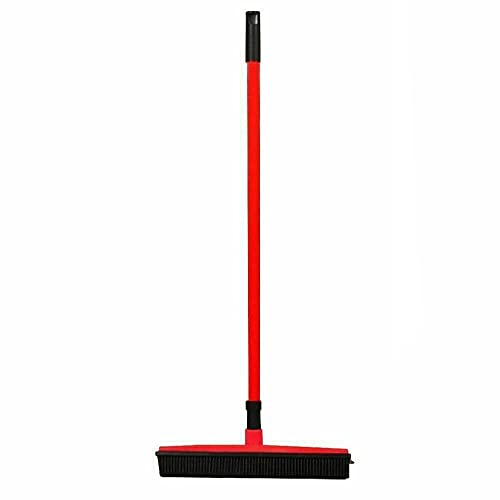 Rubber Broom for Pet Dog Cat Hair Sweeper Squeegee Windows Car Long Handle (Red)