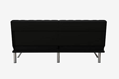 DHP Emily Futon Sofa Bed Modern Convertible Couch With Chrome Legs Quickly Converts into a Bed Black Faux Leather