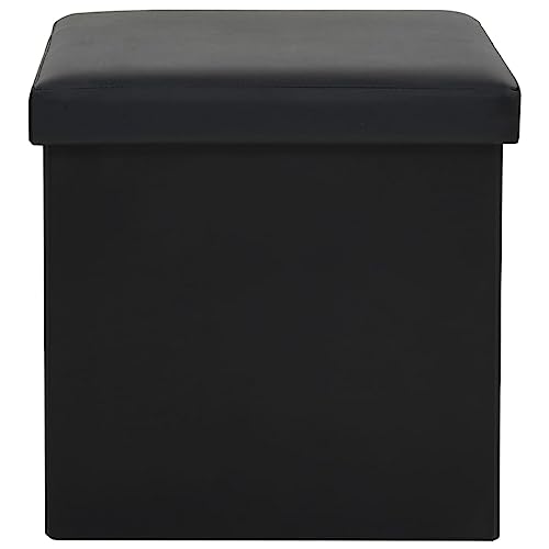 "vidaXL Folding Storage Stool - Black Faux Leather Upholstery, Comfortable Seat with Hidden Storage Space, Ideal for Living Room & Bedroom"