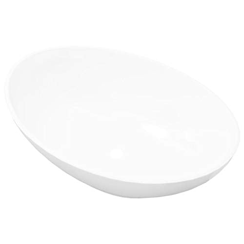 vidaXL Oval Ceramic Basin in White | Elegant High-Gloss Finish | Modern Artistic Design for Bathrooms and Powder Rooms