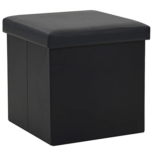 "vidaXL Folding Storage Stool - Black Faux Leather Upholstery, Comfortable Seat with Hidden Storage Space, Ideal for Living Room & Bedroom"