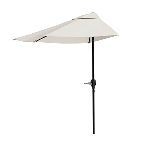 Pure Garden 9-Foot Half Patio Umbrella – Easy Crank Semicircle Opening Shade Canopy – for Against a Wall, Porch, or Balcony Furniture (Tan)