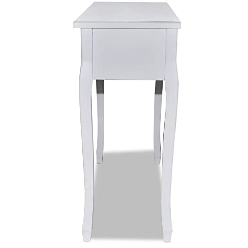 'vidaXL Scandinavian Style Dressing Console Table - White, MDF and Pinewood Construction, Features Three Drawers, Compact Design for Small Spaces