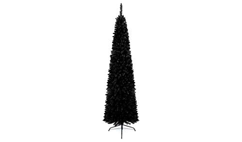 SHATCHI 4Ft-8Ft Artificial Flocked Slim Christmas Pencil Tree Holiday Home Decorations with Pointed Tips and Metal Stand (Snow Black/White/Frosty Green), 4ft