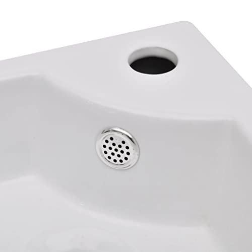 vidaXL White Ceramic Wash Basin with Overflow, Wall-Mounted or Above Counter Installation, Ideal for Bathroom and Washroom, 45x32x12.5 cm