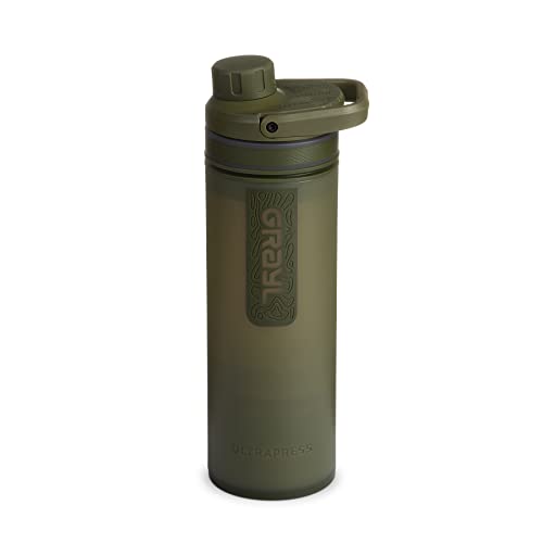 GRAYL Ultrapress 16.9 Oz Water Purifier & Filter Bottle for Hiking, Backpacking, Survival, Travel (Olive Drab)