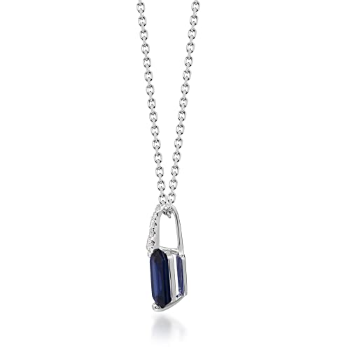 Gin & Grace 10K White Gold Genuine Blue Sapphire Pendant With Diamonds For Women