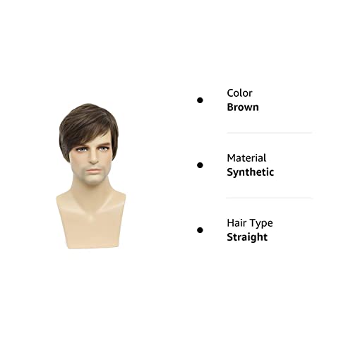 Short Straight Synthetic Wig For Men Male Hair Fleeciness realistic Brown Mix Natural Full Wigs YanYu