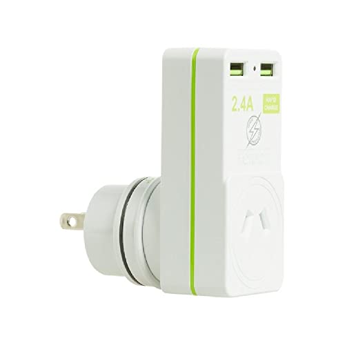 Korjo JP USB Power Adaptor, 2X USB Sockets, 1x AUS/NZ Socket, for Japan, White