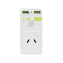 Korjo JP USB Power Adaptor, 2X USB Sockets, 1x AUS/NZ Socket, for Japan, White