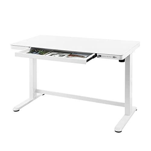 Luxsuite Standing Desk Electric Motorised Sit Stand Table Desk Home Office Workstation Height Adjustable with Drawers White