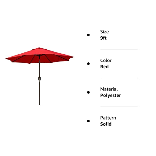 Blissun Patio Umbrella Aluminum Manual Push Button Tilt and Crank Garden Parasol (9ft Manual, Red)