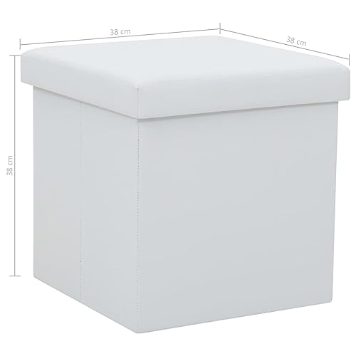 'vidaXL Folding Storage Stool - White Faux Leather Seat - MDF and Foam Construction - Spacious Hidden Storage - Foldable for Compact Storage