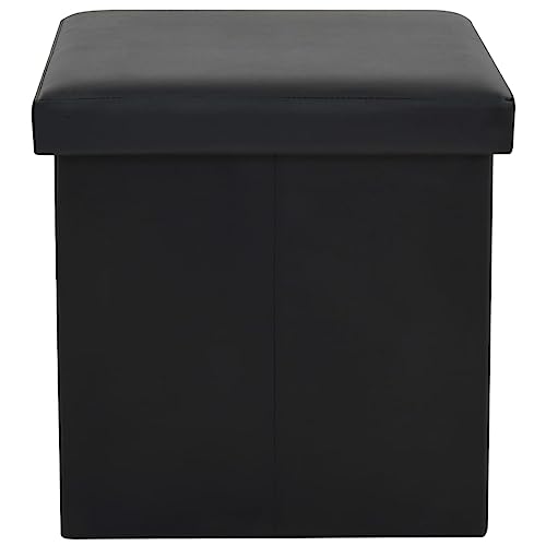 "vidaXL Folding Storage Stool - Black Faux Leather Upholstery, Comfortable Seat with Hidden Storage Space, Ideal for Living Room & Bedroom"