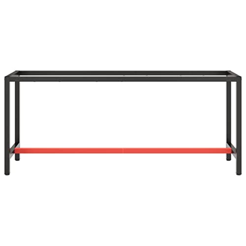 vidaXL Heavy-Duty Powder-Coated Metal Work Bench Frame - Matte Black and Matte Red - Durable with Reinforced Bars, Easy Assembly, Suitable for Various Tasks