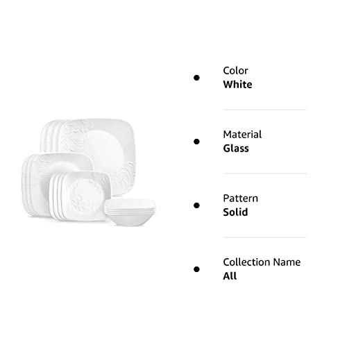 Corelle Cherish 16pc, Service for 4, Dinnerware Set, 8 Plates 8 Bowls, Chip & Break Resistant, Dinner Plates and Dinner Bowls, Corelleware Plates, White