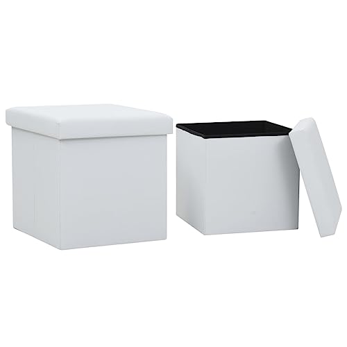 vidaXL White Faux Leather Folding Storage Stools - Versatile and Foldable Seating Solution with Ample Storage and Easy Clean Feature