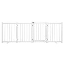 AUSWAY Wooden Pet Safety Gate Free Standing Walk Over Dog Gate,Retractable Puppy Playpen,Enclosure Security Fence for Dog Stair Doorway Barrier with Door Indoor,236CM Extra Width 80CM Tall,White