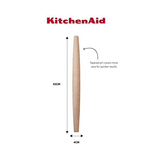 KitchenAid Maplewood Tapered Rolling Pin, Width: 51 cm/20 inch, Ideal for Pastry, Pasta or Pizza Dough, KQG317OHMPE, DX315