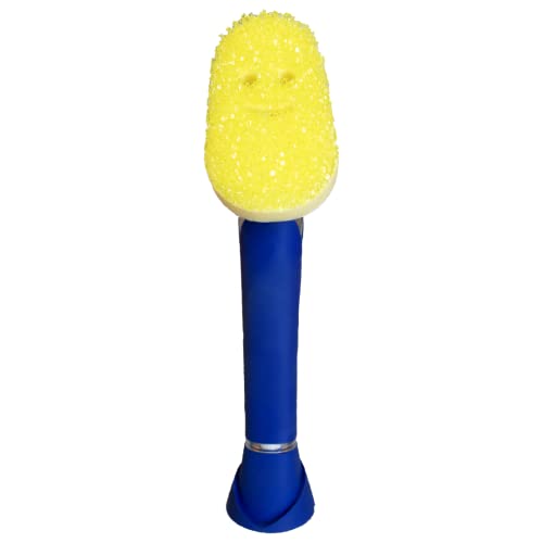 Scrub Daddy Dish Daddy Dish Wand, Soap Dispensing Dish Brush, Texture Changing Washing Up Sponge with Liquid Handle, Dish Sponge with Built-in Scraper & Detachable Scrubbing Head, Drip Stand, Blue