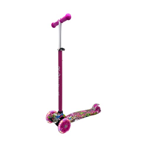 ROFFT Maxi Scooter for Kids Ages 6-12 Lean-to-Steer 3 Wheel Scooter for Kids Ages 6-12 PU Light-Up Wheels Kids Scooter Adjustable Height Light Weight Aluminum Scooters T-Bar Colorful Design Printed