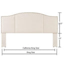 24KF Middle Century Linen Upholstered Tufted King Size Headboard with Antique Brass Nail Heads Trim King/California King headboard-Ivory