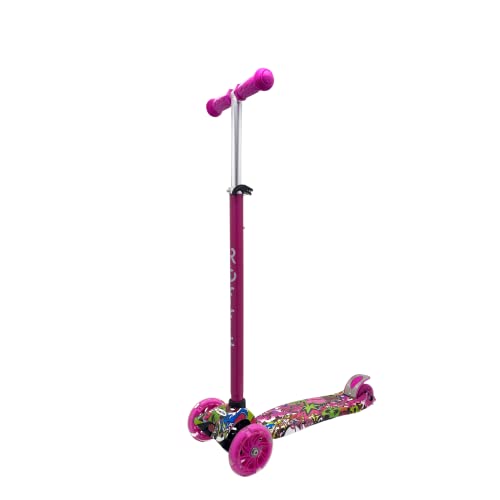 ROFFT Maxi Scooter for Kids Ages 6-12 Lean-to-Steer 3 Wheel Scooter for Kids Ages 6-12 PU Light-Up Wheels Kids Scooter Adjustable Height Light Weight Aluminum Scooters T-Bar Colorful Design Printed