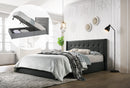 Queen Sized Winged Fabric Bed Frame with Gas Lift Storage in Charcoal