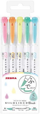 Zebra Highlighter Mildliner Brush Honnori fluorescence color 5 Colors Set, WFT8-5C