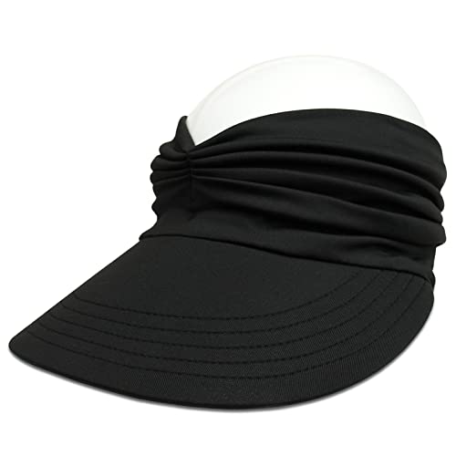 Muryobao Womens Sun Visor Hat Wide Brim Summer UPF 50+ UV Protection Beach Sport Cap, Black, One Size