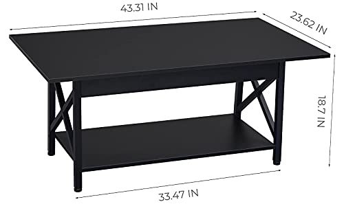 GreenForest Coffee Table Industrial Metal Legs with Storage Shelf for Living Room 43.3" x 23.6", Easy Assembly, Black