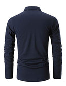 STTLZMC Mens Long Sleeve Poloshirt Contrast Plaid Collar Slim Fit Tennis Tops Shirt,Navy,M