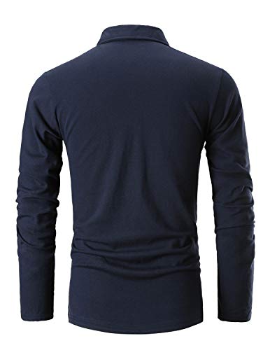 STTLZMC Mens Long Sleeve Poloshirt Contrast Plaid Collar Slim Fit Tennis Tops Shirt,Navy,M