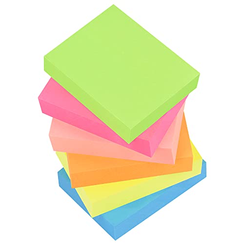 ZCZN 38 x 51 mm Sticky Notes, 6 Neon Color Self-Stick Memo Note Pads, 100 Sheets/Pad, Small Size, 12 Pads