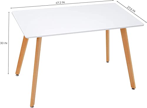 GreenForest Dining Table Modern Rectangular Top with Solid Wood Legs 47.2 Lx 27.6 W x 30 H inch, Kitchen Table White