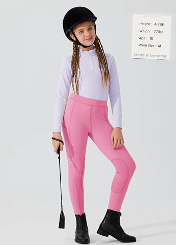 Willit Girls Horse Riding Pants Tights Kids Equestrian Breeches Knee-Patch Youth Schooling Tights Zipper Pockets