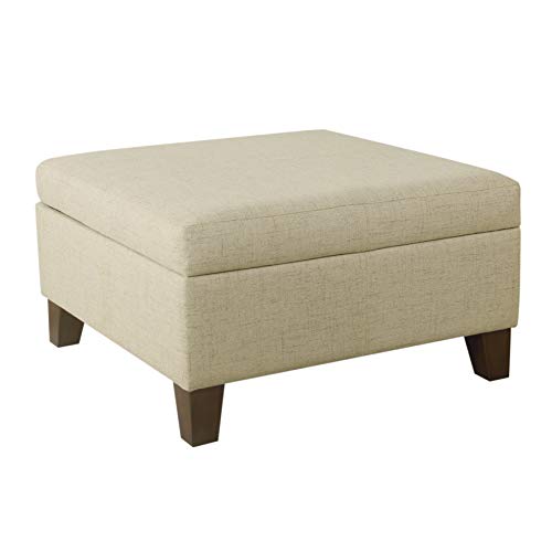 Homepop Home Decor |K2380-F2207 | Luxury Large Woven Square Storage Ottoman | Ottoman with Storage for Living Room & Bedroom, Linen Like Tan